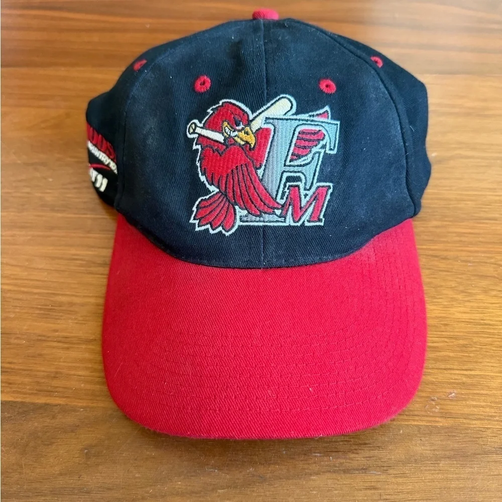 Fargo Moorhead Red Hawks Red and Black Baseball Cap with Bird Logo